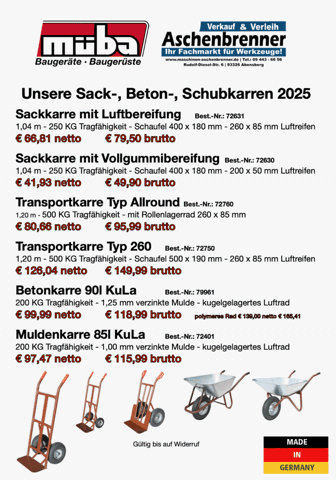 müba - Sack-, Beton- und Schubkarren 2025 müba - Sack-, Beton- und Schubkarren 2025